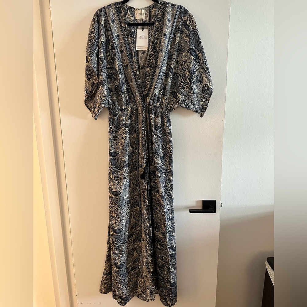 Aime Leon Dore Black and Gray Paisley Maxi Dress